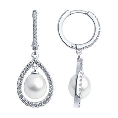 Серьги из серебра SOKOLOV 92022916, фианит/жемчуг