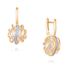 Серьги из красного золота ADAMAS 24040938/01-А50Д-727, жемчуг/фианит АДАМАС