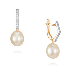 Серьги подвески из красного золота ADAMAS 24040943/01-А50Д-727, жемчуг/фианит АДАМАС