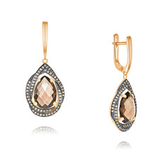 Серьги подвески из красного золота ADAMAS 24040963/01-А50Ч-441, бриллиант/раухтопаз АДАМАС