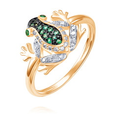 Кольцо из красного золота р. 17 ADAMAS 14040518/01-А50ДЧ-433, бриллиант/изумруд АДАМАС