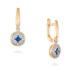 Серьги подвески из красного золота ADAMAS 24040912/01-А50ДЧ-432, бриллиант/сапфир АДАМАС