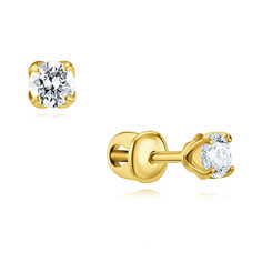 Серьги пусеты из желтого золота ADAMAS 2124712/01-А55-41, бриллиант АДАМАС