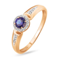 Кольцо из красного золота р. 18,5 585Gold 101015447, сапфир искусственный/бриллиант