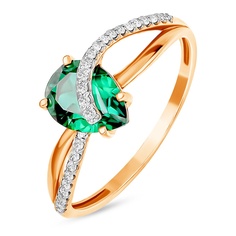 Кольцо из красного золота р. 19 585Gold 101014035, изумруд искусственный/бриллиант