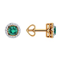 Серьги пусеты из красного золота Diamant 51-222-01772-5, бриллиант/изумруд