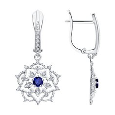 Серьги подвески из белого золота Diamant 52-221-02318-1, бриллиант/сапфир