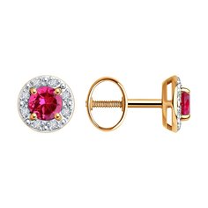 Серьги пусеты из красного золота SOKOLOV 72-00354, бриллиант/корунд