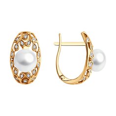 Серьги из красного золота SOKOLOV 79-20056, бриллиант/жемчуг
