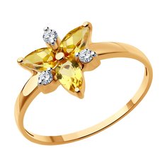 Кольцо из красного золота р. 17 Diamant 51-310-02329-5, фианит/цитрин