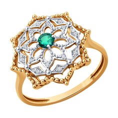 Кольцо из красного золота р. 17 Diamant 51-210-02410-1, бриллиант/изумруд