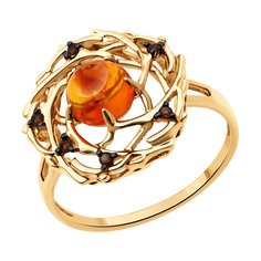Кольцо из красного золота р. 18 Diamant 51-310-02359-1, янтарь/раухтопаз