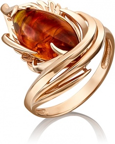 Кольцо из красного золота р. 19,5 PLATINA jewelry 01-5371-00-271-1110-46, янтарь