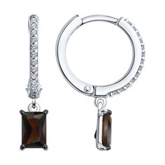 Серьги подвески из серебра SOKOLOV 92022962, фианит/раухтопаз