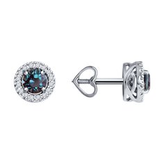 Серьги пусеты из белого золота Diamant 52-222-02344-1, бриллиант/александрит искусственный