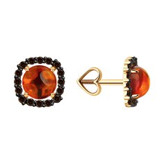 Серьги пусеты из красного золота Diamant 51-322-02323-1, янтарь/раухтопаз