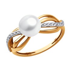 Кольцо из красного золота р. 18 Diamant 51-310-02362-1, фианит/жемчуг