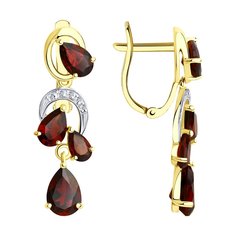 Серьги подвески из желтого золота Diamant 53-321-00351-1, фианит/гранат