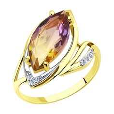 Кольцо из желтого золота р. 17,5 Diamant 53-310-00890-2, ситалл искусственный/фианит