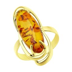Кольцо перстень из желтого золота р. 17,5 Diamant 53-310-00770-1, янтарь