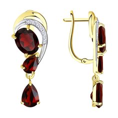 Серьги подвески из желтого золота Diamant 53-321-00352-2, фианит/гранат