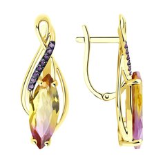 Серьги из желтого золота Diamant 53-320-00761-2, ситалл искусственный/фианит