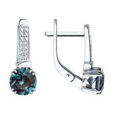 Серьги из белого золота Diamant 52-220-02350-1, бриллиант/александрит искусственный