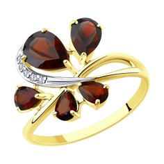 Кольцо из желтого золота р. 17,5 Diamant 53-310-00351-1, фианит/гранат