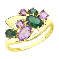 Кольцо из желтого золота р. 18,5 Diamant 53-310-00392-1, ситалл искусственный/аметист