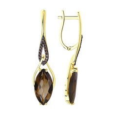 Серьги подвески из желтого золота Diamant 53-320-00829-2, фианит/раухтопаз