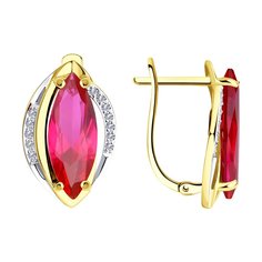Серьги из желтого золота Diamant 53-320-00962-2, корунд искусственный/фианит