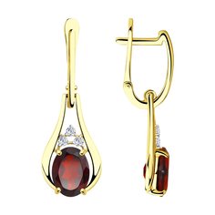 Серьги подвески из желтого золота Diamant 53-321-00275-2, фианит/гранат
