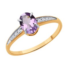 Кольцо из красного золота р. 19 Diamant 51-310-01933-2, фианит/аметист
