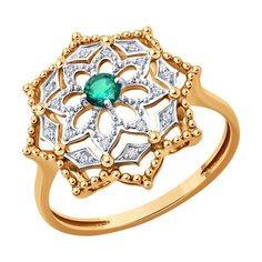 Кольцо из красного золота р. 18,5 Diamant 51-210-02410-1, бриллиант/изумруд