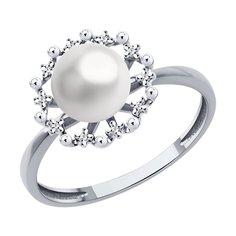 Кольцо из белого золота р. 16,5 Diamant 52-210-02091-1, бриллиант/жемчуг
