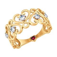 Кольцо из красного золота р. 20,5 SOKOLOV 017534, корунд искусственный/фианит