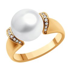 Кольцо из красного золота р. 18 SOKOLOV 79-10041, бриллиант/жемчуг