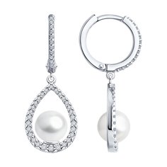 Серьги из серебра SOKOLOV 94026607, фианит/жемчуг искусственный