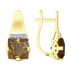 Серьги из желтого золота SOKOLOV 725539-2, фианит/раухтопаз
