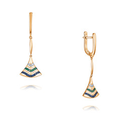 Серьги подвески из красного золота ADAMAS 24040924/01-А50ДЧ-430, изумруд/сапфир/бриллиант АДАМАС