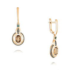 Серьги подвески из красного золота ADAMAS 24040998/01-А50Ч-441, бриллиант/празиолит АДАМАС