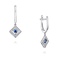 Серьги подвески из белого золота ADAMAS 24041008/01-А51Д-432, бриллиант/сапфир АДАМАС