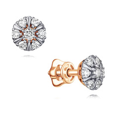 Серьги пусеты из красного золота ADAMAS 21041010/01-А50Д-41, бриллиант АДАМАС