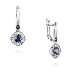 Серьги подвески из белого золота ADAMAS 24040204/01-А51ДЧ-432, бриллиант/сапфир АДАМАС