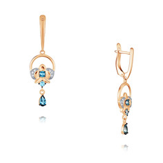 Серьги подвески из красного золота ADAMAS 24041022/01-А50ДЧ-660, фианит/топаз АДАМАС