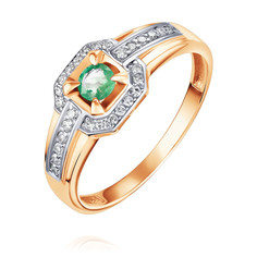 Кольцо из красного золота р. 17 ADAMAS 14041032/01-А50Д-433, изумруд/бриллиант АДАМАС