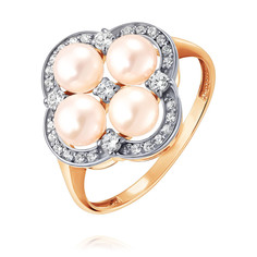 Кольцо из красного золота р. 18 ADAMAS 14041033/01-А50Д-727, жемчуг/фианит АДАМАС