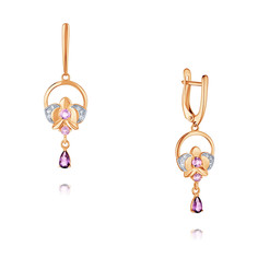 Серьги подвески из красного золота ADAMAS 24041022/01-А50Д-653, аметист/фианит АДАМАС