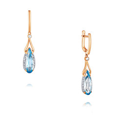 Серьги подвески из красного золота ADAMAS 24041048/01-А50Д-439, бриллиант/топаз АДАМАС