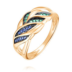 Кольцо из красного золота р. 16,5 ADAMAS 14041152/01-А50Ч-550, изумруд/сапфир АДАМАС